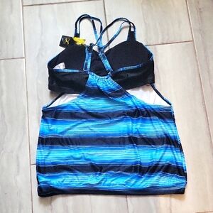 BIKINNX Blue and Black Striped Women's Swim Dress Size XL